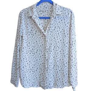 LOFT Cherry Print Hidden Button-Up Long Sleeve Blouse size Small